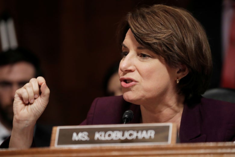Sen. Amy Klobuchar (D-Minn.) speaks during a Senate Judiciary Committee meeting to vote on the Supreme Court nomination of Judge Brett Kavanaugh, Sept. 28, 2018.